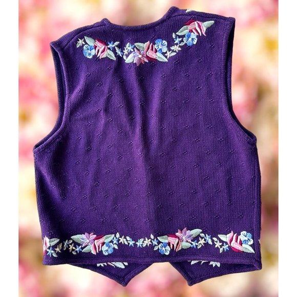Vintage Marisa Christina Classics Floral Vest Small Plum Embroider Sweat… - Picture 7 of 12